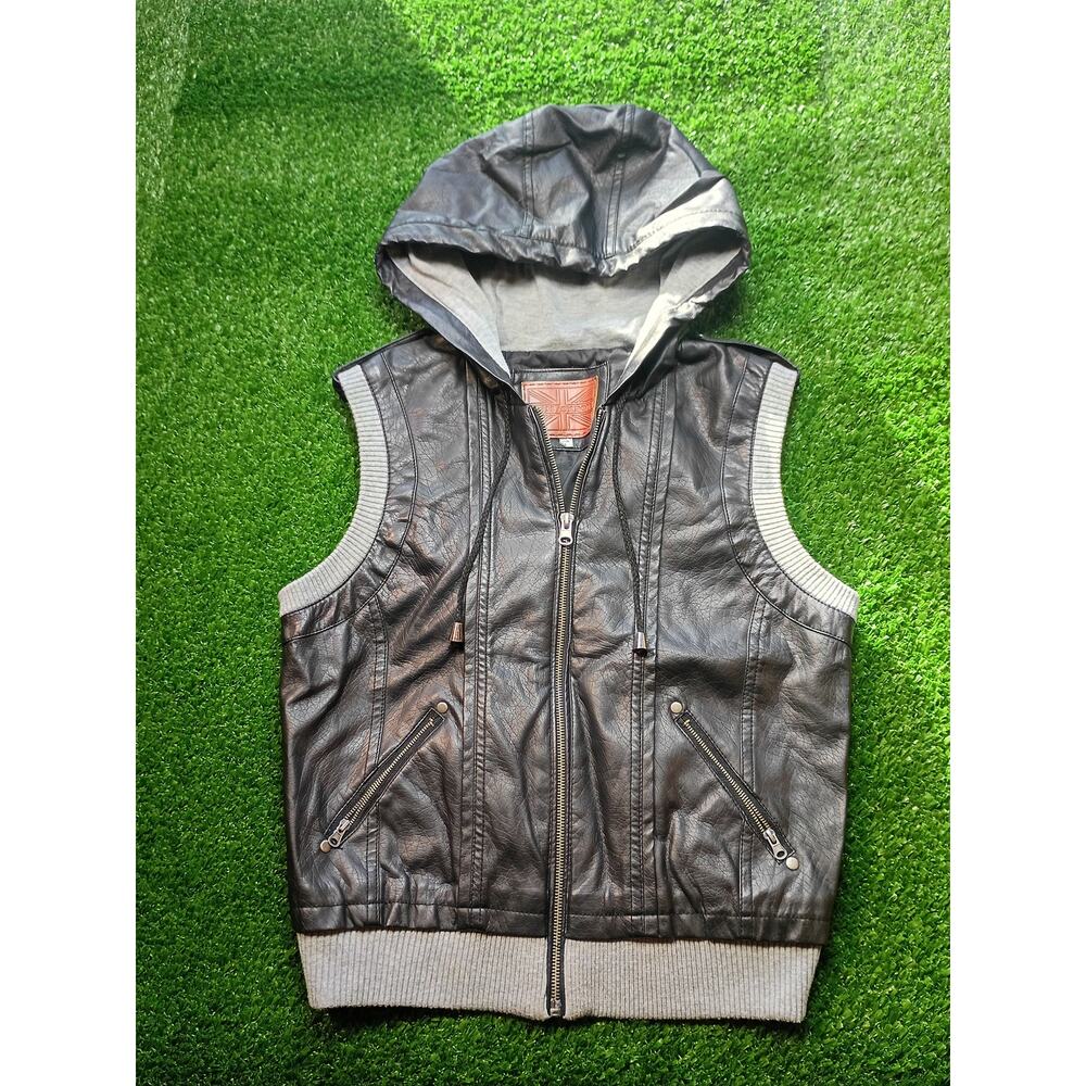 Vintage Miss London Faux Leather Sleeveless Jacket - Black, Size L
